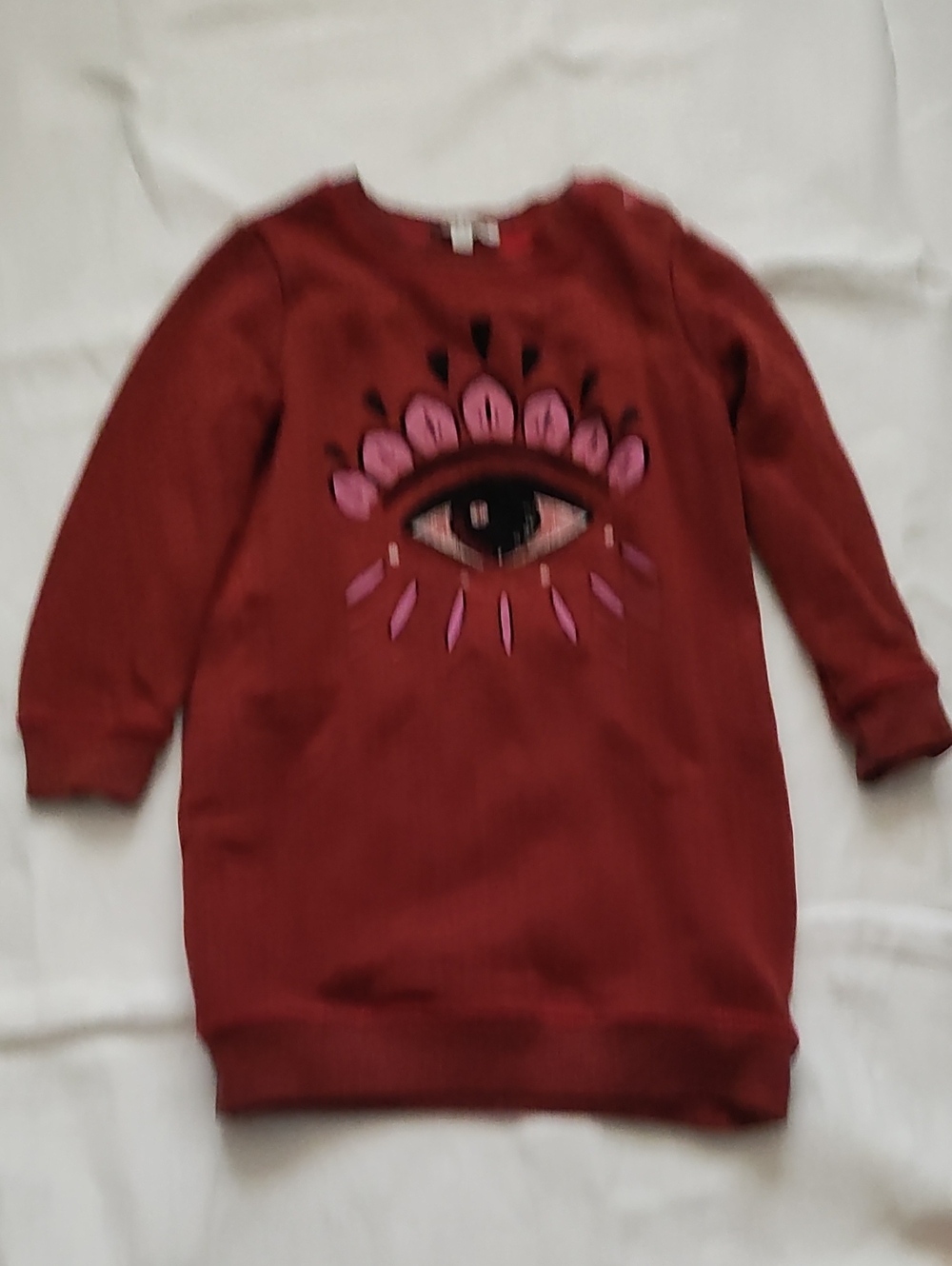 Kenzo Burgundy Sweatshirt Dress with Pink Eye Graphic
